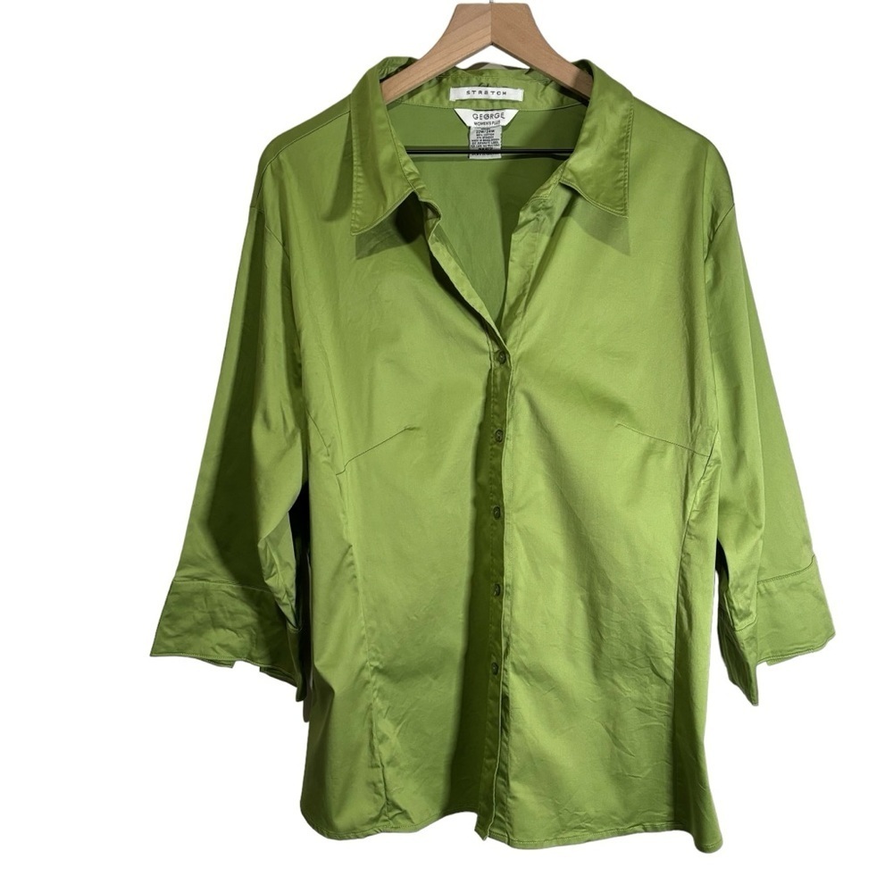 George Button Down Shirt Stretch 3/4 Sleeves Office Business Casual Size 22W/24W